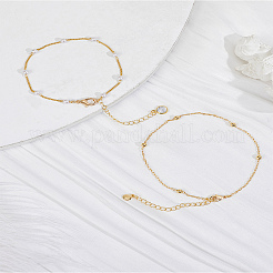 Латунные браслеты на ногу с цепочкой в виде шарика удачи и браслеты из латунных стразов и смоляных цепочек для женщин&nbsp;SJEW-LP0001-12