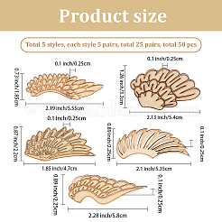 25 пара 5 стилей необработанных деревянных вырезов для крыльев&nbsp;WOOD-GF0010-37