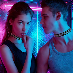Chocker-Halsketten aus quadratischer Legierung im Punk-Stil mit Nieten aus Kunstleder&nbsp;NJEW-CL0001-28