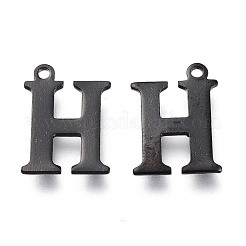 304ステンレススチールチャーム  レーザー切断  アルファベット  電気泳動黒  文字.h  12x9x0.8mm  穴：1mm&nbsp;STAS-H112-H-EB