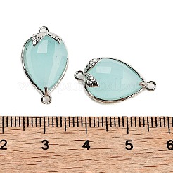 キャットアイファセットティアドロップコネクタチャーム  真鍮のストロベリーリンク  プラチナ  シアン  20x11.5x5mm  穴：1.2mm&nbsp;G-B081-02P-03