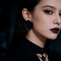 合金とアクリルのスタッドピアス  花  ブラック  18mm&nbsp;XF1032-3