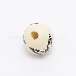 Perles de bois naturel imprimées&nbsp;WOOD-TAC0007-58A