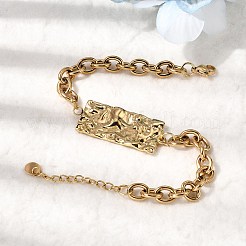 女性用304ステンレススチールブレスレット  チャームブレスレット  18KGP本金メッキ  長方形  7.56インチ（19.2cm）&nbsp;BJEW-K264-02A-G