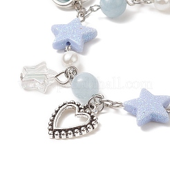 Braccialetto in lega con ciondolo a forma di cuore e stella con perline finte in plastica abs per le donne&nbsp;BJEW-JB09309