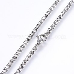 変色しない304ステンレススチール製ウィートチェーンネックレス  カニカン付き  ステンレス鋼色  17.7インチ（45cm）  3mm&nbsp;X-NJEW-F227-05P-01