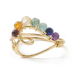 Открытое кольцо-манжета с плетеным сердцем из бисера из натуральных смешанных драгоценных камней RJEW-JR00549