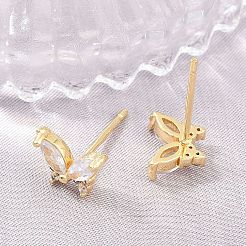 Aretes de latón con micro pavé de circonio cúbico para mujer&nbsp;KK-A305-06G-01