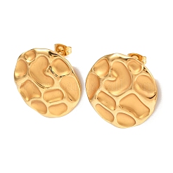 Плоские круглые серьги-гвоздики из нержавеющей стали 304 с чеканкой EJEW-A138-04G