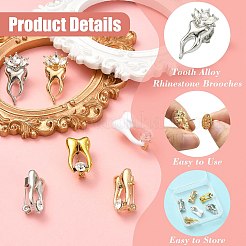 6 шт. 6-х цветные броши из сплава зубьев со стразами для одежды рюкзака&nbsp;JEWB-CJ0001-86