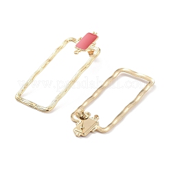 304ステンレススチールエナメルスタッドピアス金具  カン付き  長方形  55x21x1mm  穴：1.4mm  内径：35x16mm  ピン：11x0.6mm&nbsp;STAS-H186-02A-G