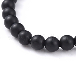 Braccialetti elasticizzati unisex con perline di agata nera naturale (tinta).&nbsp;BJEW-JB04785-01