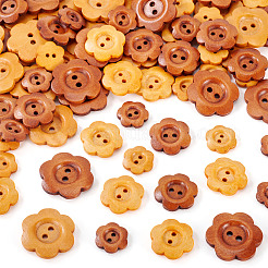 90 шт. 6 стиля деревянных пуговиц-цветочков с 2 отверстиями&nbsp;BUTT-TA0001-39