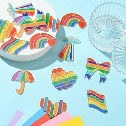 14 Stück 7 Formen bedruckter Acryl-Glitzerpulver-Anhänger im Regenbogen-Stil&nbsp;OACR-CJ0001-93