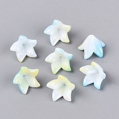 ツートンカラーの不透明なプラスチックビーズ  花  虹メッキ  緑黄  15.5x16x12.5mm  穴：1.4mm  約877個/500g&nbsp;KY-N025-63E