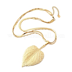 Двухслойные ожерелья из нержавеющей стали 304 в форме листа для женщин NJEW-U051-02G