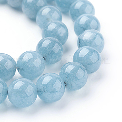 天然石ホワイトジェイドビーズ連売り  模造アクアマリンカラー  染め  ラウンド  ダークシアン  10mm  穴：1mm  約40個/連  15.3インチ&nbsp;G-G051-R1-10mm