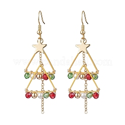 Серьги-подвески из латунных ракушек с жемчужными бусинами EJEW-TA00670