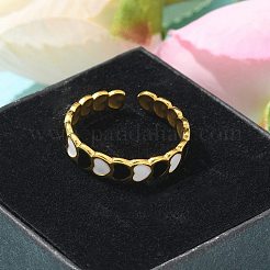 ハート 304 ステンレススチール エナメル オープン カフ リング 女性用  18KGP本金メッキ  ブラック  4.5mm  調整可能&nbsp;RJEW-U034-01G-02