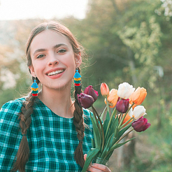 10 пара двухцветных многослойных хлопковых сережек-кисточек EJEW-AN0001-67