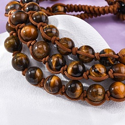 Браслеты из натуральных круглых бусин тигрового глаза для мужчин и женщин BJEW-G743-02B