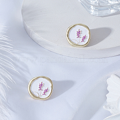 1 пара овальных серег-гвоздиков из сплава с эмалью и цветочным узором&nbsp;EJEW-LP0008-017