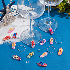 手作りビーチサンダル/シャンクラワイングラスチャームタグ作成キット  20個の手作りポリマークレイペンダントを含む  真鍮20個ワイングラスチャームリング＆30個丸カン  ミックスカラー  70個/箱&nbsp;DIY-SC0018-57