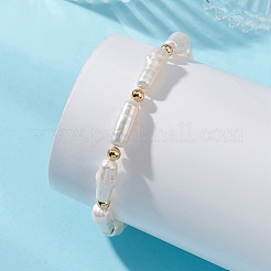 Natürliche barocke Keshi-Perlen und dehnbare Messingarmbänder für Damen&nbsp;BJEW-JB13685