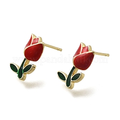 Серьги-гвоздики с цветком из латуни и эмали EJEW-P322-05G