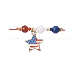 День независимости натуральный сердолик и белый нефрит и окрашенный желтый нефрит драгоценные камни круглые бусины плетеные браслеты&nbsp;BJEW-MZ00178-02