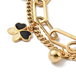 Pulsera de varias vueltas con dije de bola redonda y mariposa de resina&nbsp;BJEW-G639-30G