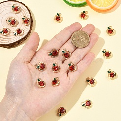 合金ラインストーンペンダント  りんごチャーム  レッド  10pc  15x12x6mm  穴：2mm&nbsp;FIND-YW0010-67