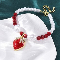 Браслеты с подвесками из прозрачного кубического циркония из клубничной латуни с микропаве BJEW-G740-04G