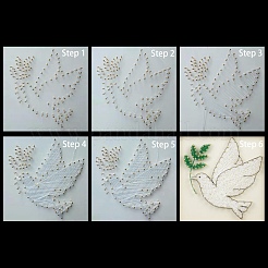 鳥の模様DIYストリングアートキットセット  ハンマー入り  木の板  プラスチックホルダーアクセサリー  合金の釘とネジ  はさみ  ポリエステル糸  15x15x0.85cm&nbsp;DIY-F070-10