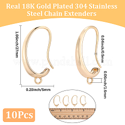 楕円形の真鍮製ピアスフック10個  ニッケルフリー  カン付き  18KGP本金メッキ  27x5mm  穴：1.6mm  ピン：0.9mm&nbsp;KK-BBC0028-97
