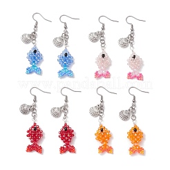 Серьги-подвески из нержавеющей стали 304 в форме рыбы с ракушкой&nbsp;EJEW-MZ00436