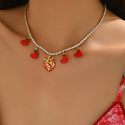 Дизайн в форме сердца латунный прозрачный кубический цирконий теннисная цепочка клубника банан кулон нагрудник ожерелья для женщин GI1549