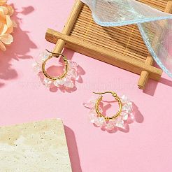 合成オパライトチップ編み込みフープピアス  女性用304ステンレススチールワイヤーラップジュエリー  25~27x28~33x7~9mm  ピン：0.6mm&nbsp;EJEW-JE04940-14