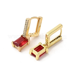 長方形のリアル 18K ゴールドメッキ真鍮ダングル フープ イヤリング  キュービックジルコニアとガラスと  レッド  25x7mm&nbsp;EJEW-L268-027G-03
