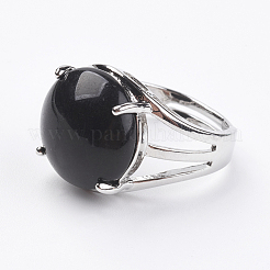 Регулируемые кольца из натурального окрашенного и нагретого черного агата RJEW-F075-01M