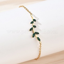 Armbänder aus Edelstahl 304 mit Strass-Blattgliedern&nbsp;SA-CBA5F76-03G-03