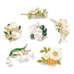 6 шт. 6 стили булавок из смолы в виде ромашки и листика&nbsp;JEWB-CJ0002-96