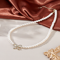 1 шт. ожерелье с подвеской-бантом из сплава со стразами&nbsp;NJEW-LP0001-59