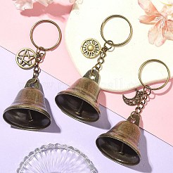 Брелки из сплава с подвесками в виде железного колокольчика и полой луны/звезды/солнца KEYC-JKC00998