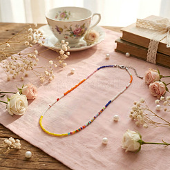 Collane boho con perline di vetro e catenine terminali in acciaio inossidabile 304&nbsp;HZ6121-4
