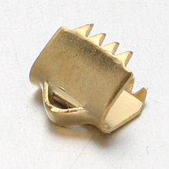 イオンプレーティング（IP）304ステンレス鋼リボンクランプエンド  ゴールドカラー  6x6.5mm  穴：1x1.5mm&nbsp;X-STAS-F094-18
