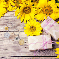 16шт 2-цветный брелок-подвеска из сплава подсолнечника KEYC-FH0001-34