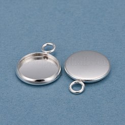 304ステンレススチールペンダントカボションセッティング  プレーンエッジベゼルカップ  フラットラウンド  銀  トレイ：10mm  15x12x2mm  穴：2.2mm&nbsp;STAS-F191-14S-B