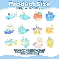 12 шт. 12 стиля подвески из прозрачной смолы с рисунком океана&nbsp;CRES-YW0002-75