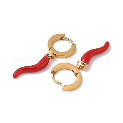 3 пара серег-колец в форме рога изобилия из нержавеющей стали 304 с эмалью/итальянского рога cornicello для женщин EJEW-K279-06G
